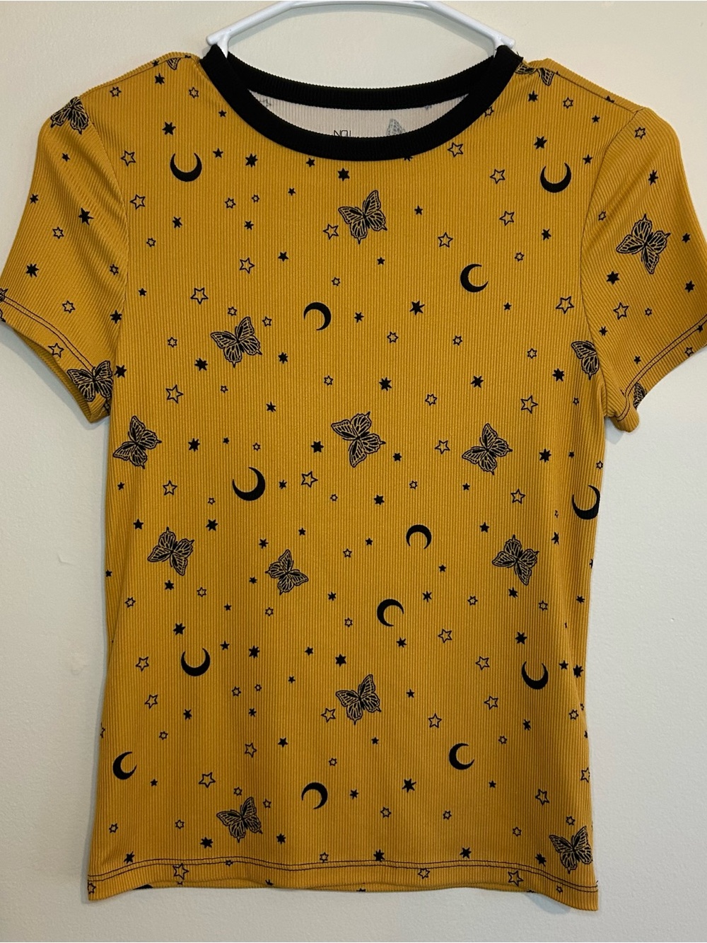 No Boundaries Mustard Yellow Butterfly & Star Graphic Tee